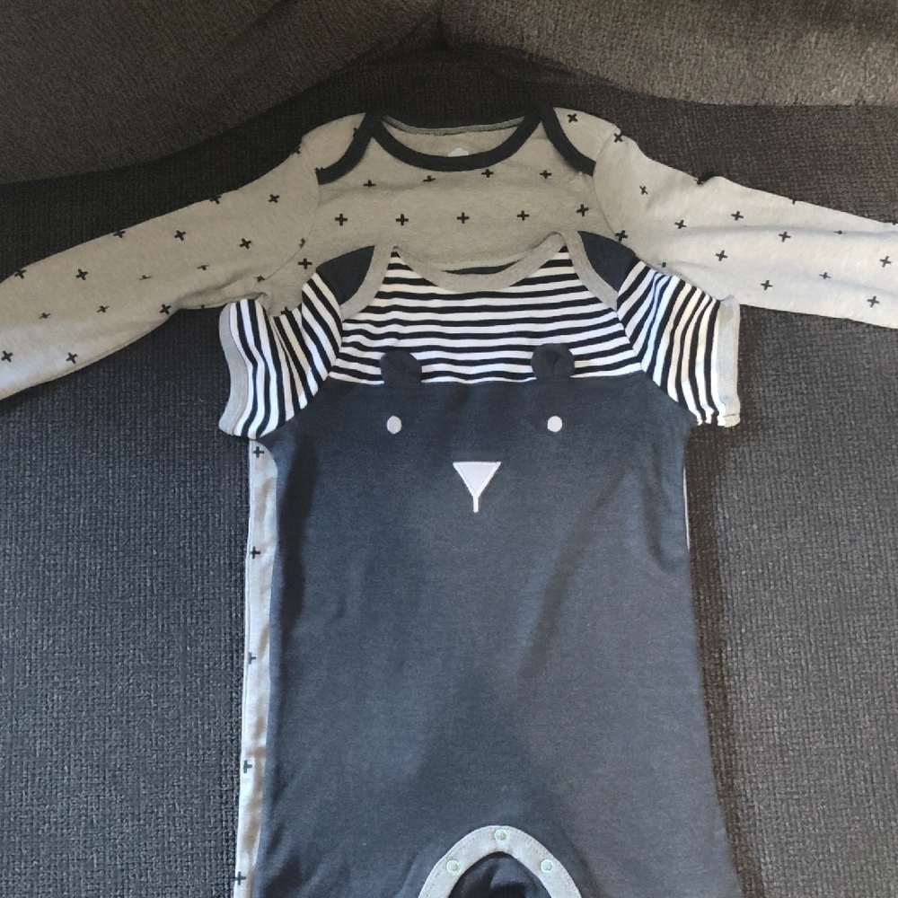 Target Striped Navy and Cream Bear Bodysuit